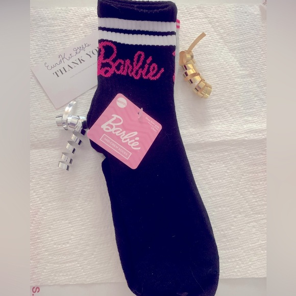 Barbie Accessories - Barbie Crew Socks 6-10 Womens NEW Black and Hot Pink very cute trending